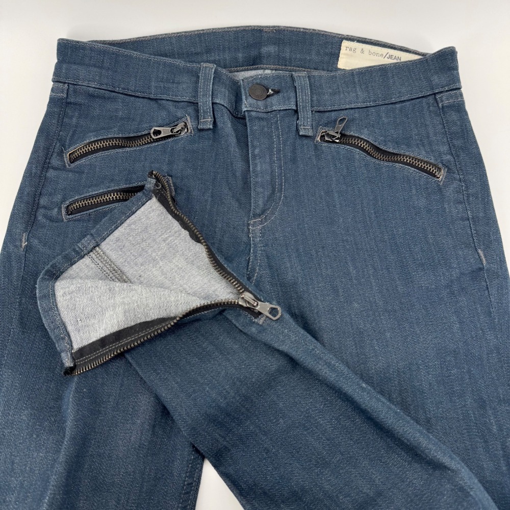 Rag & Bone JEAN Aliso Indigo Skinny Moto Zipper Ankle Jeans W1520C933 Size 26